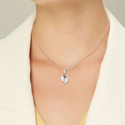 Custom Birthstone Engraved Baby Feet Pendant Necklace for Mom model