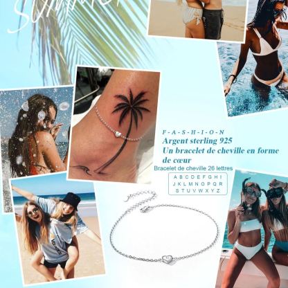 925 Sterling Silver Initial Anklets Heart Ankle Bracelet For Women  beach