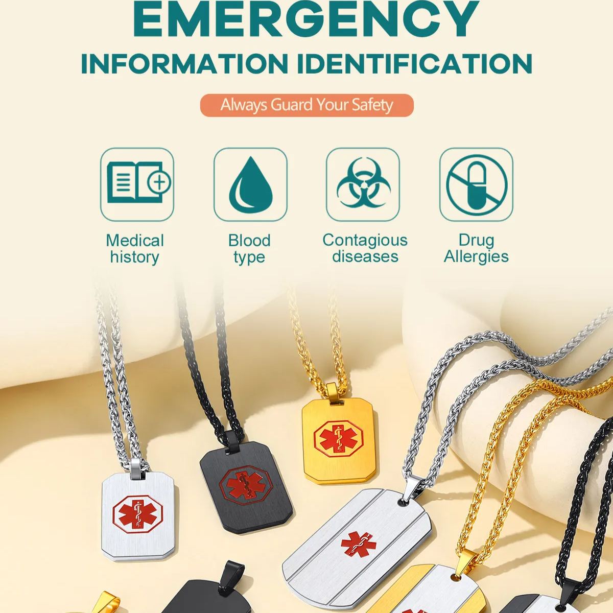 Personalized Engraved Medical Alert Necklace 