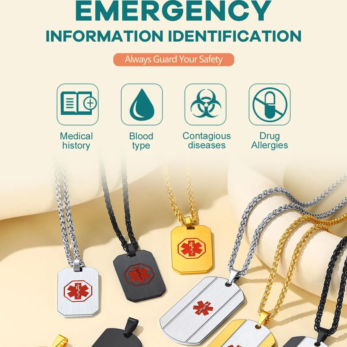 Personalized Engraved Medical Alert Necklace 