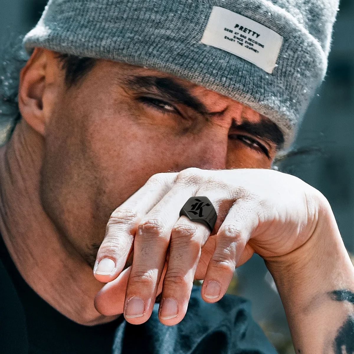  Engraved Hexagon Signet Rings for Men model