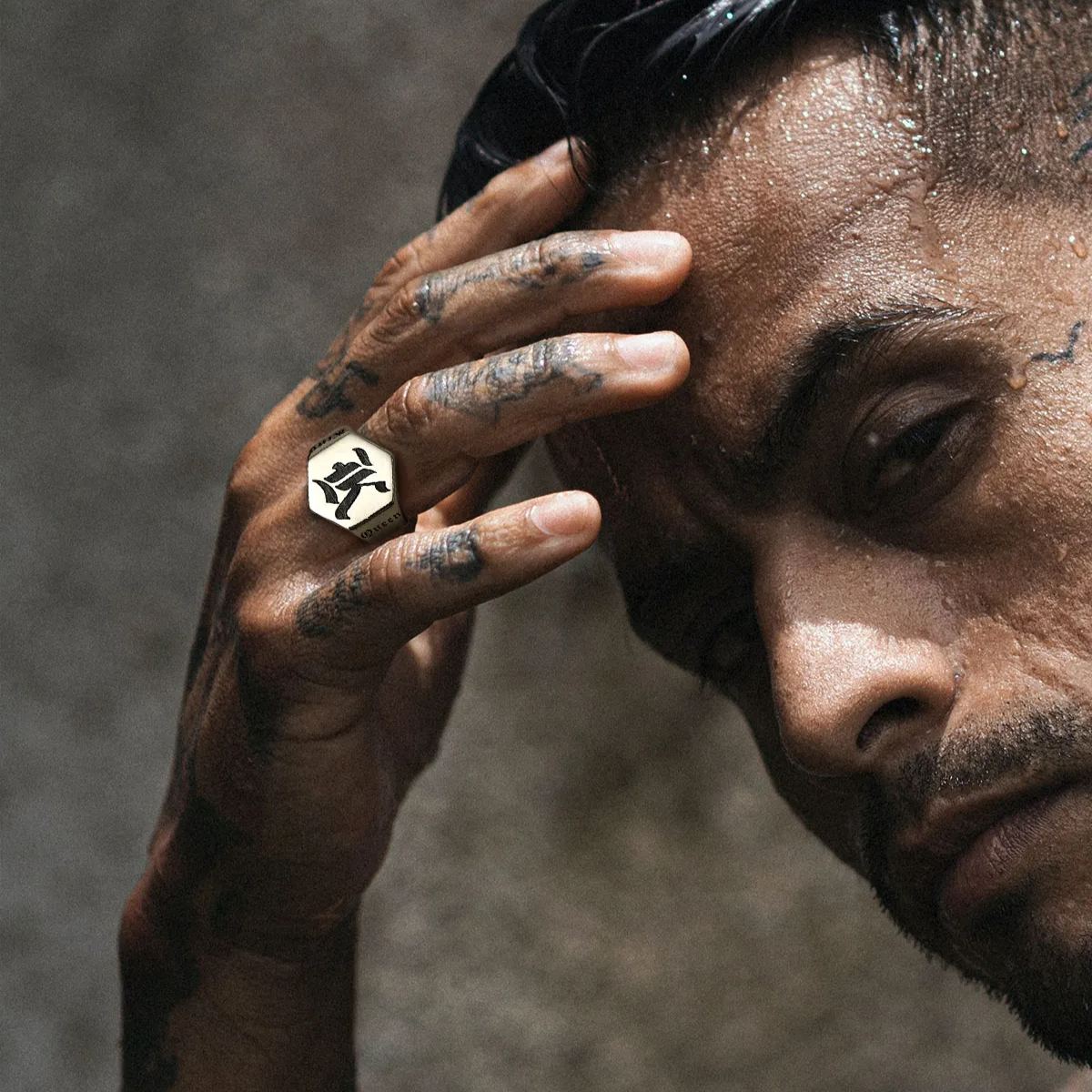 Personalized Hexagon Signet Rings for Men model