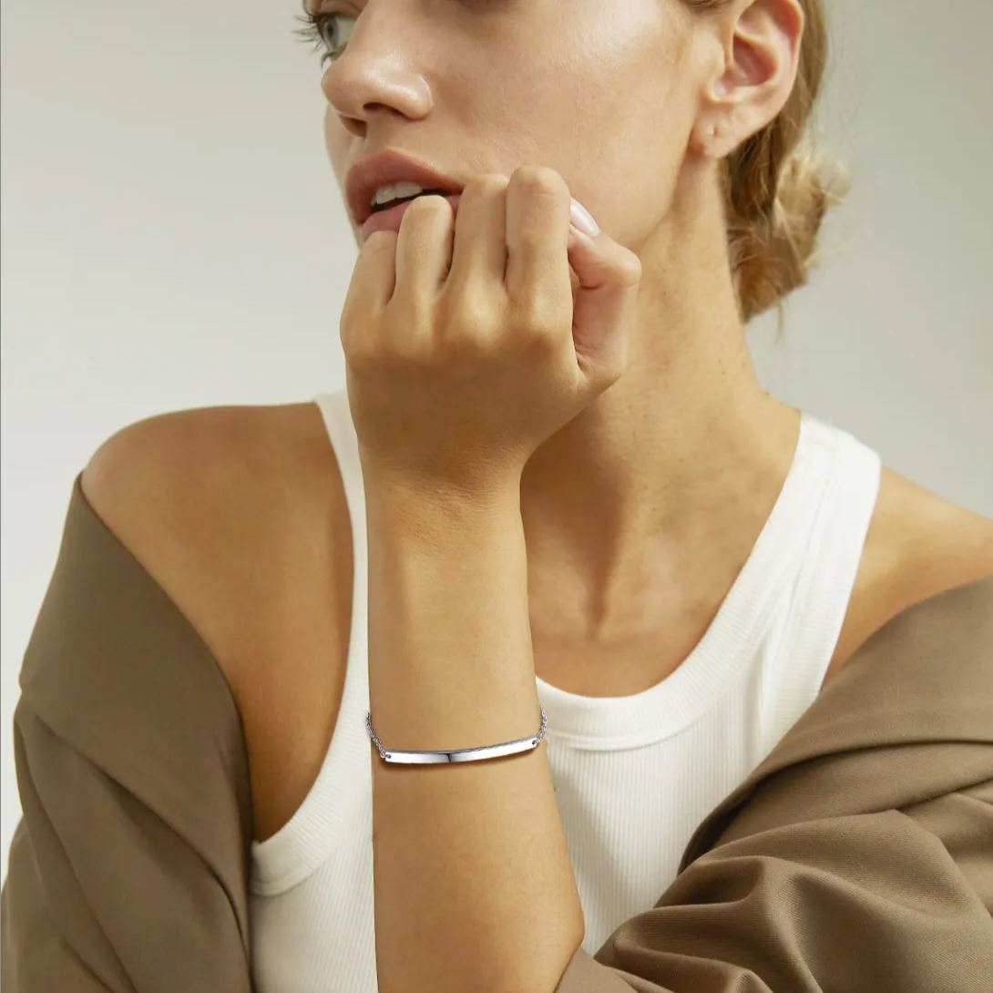 Custom Name Engraved Silver Bar Bracelet for Women model