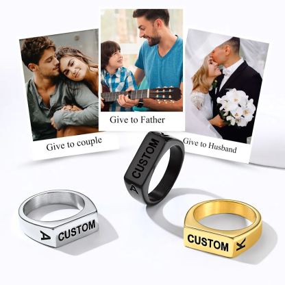 Personalized Name Engraved Signet Ring for Men gift