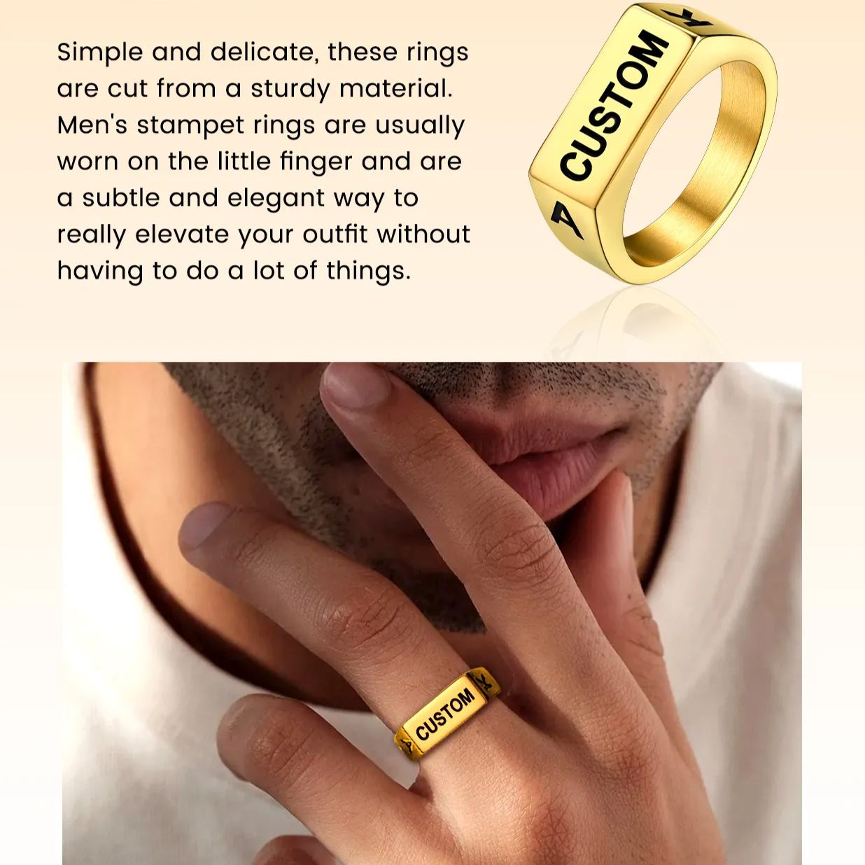 Personalized Letter Engraved Signet Ring for Men