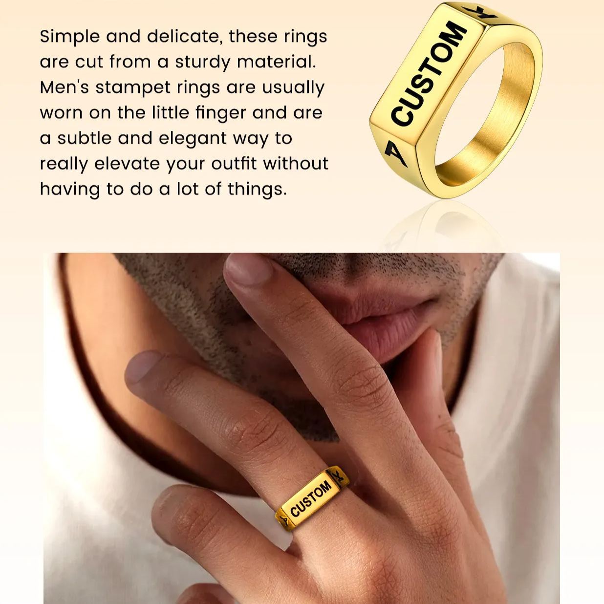 Personalized Letter Engraved Signet Ring for Men