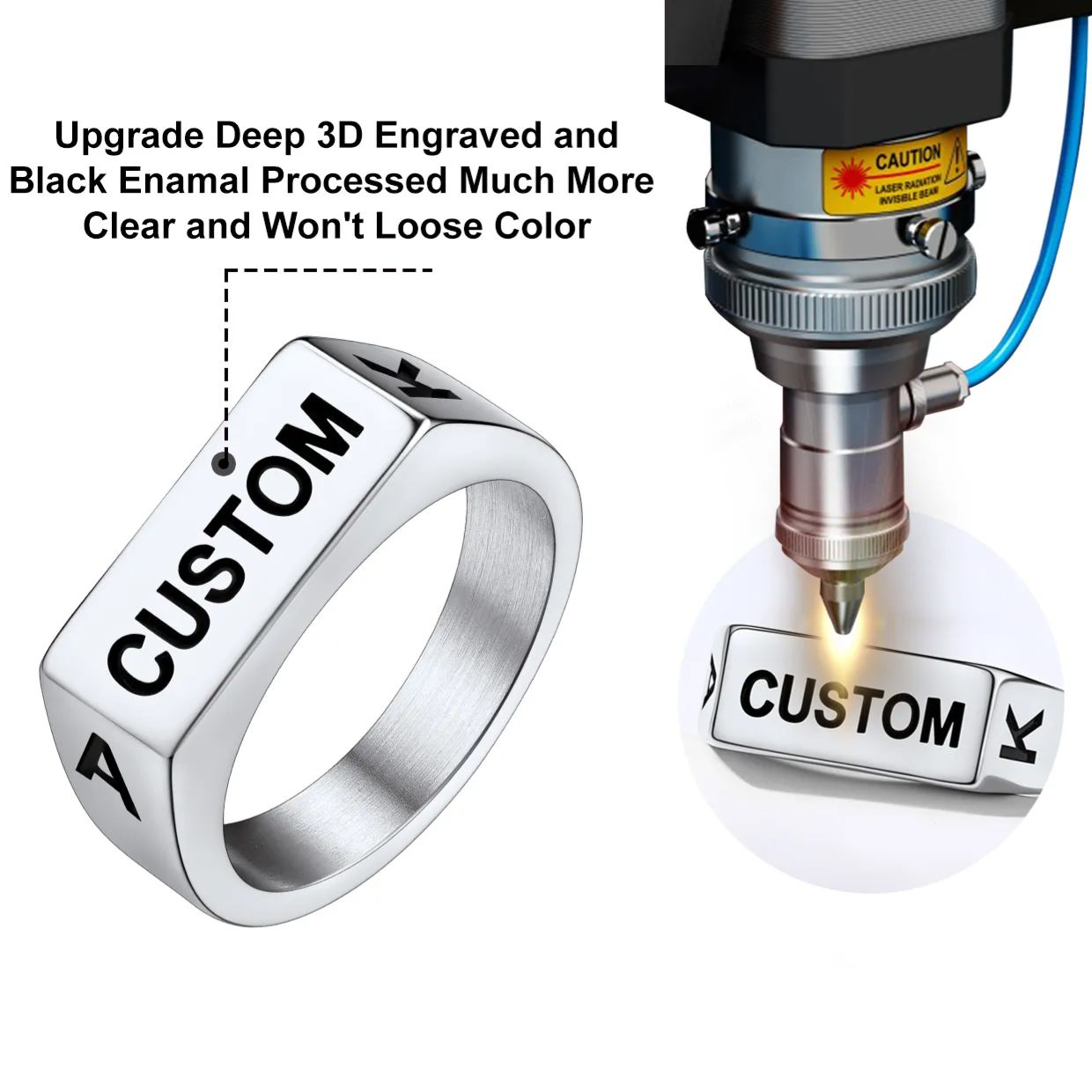 Personalized Name 3D Engraved Signet Ring for Men