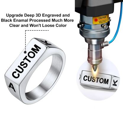 Personalized Name 3D Engraved Signet Ring for Men