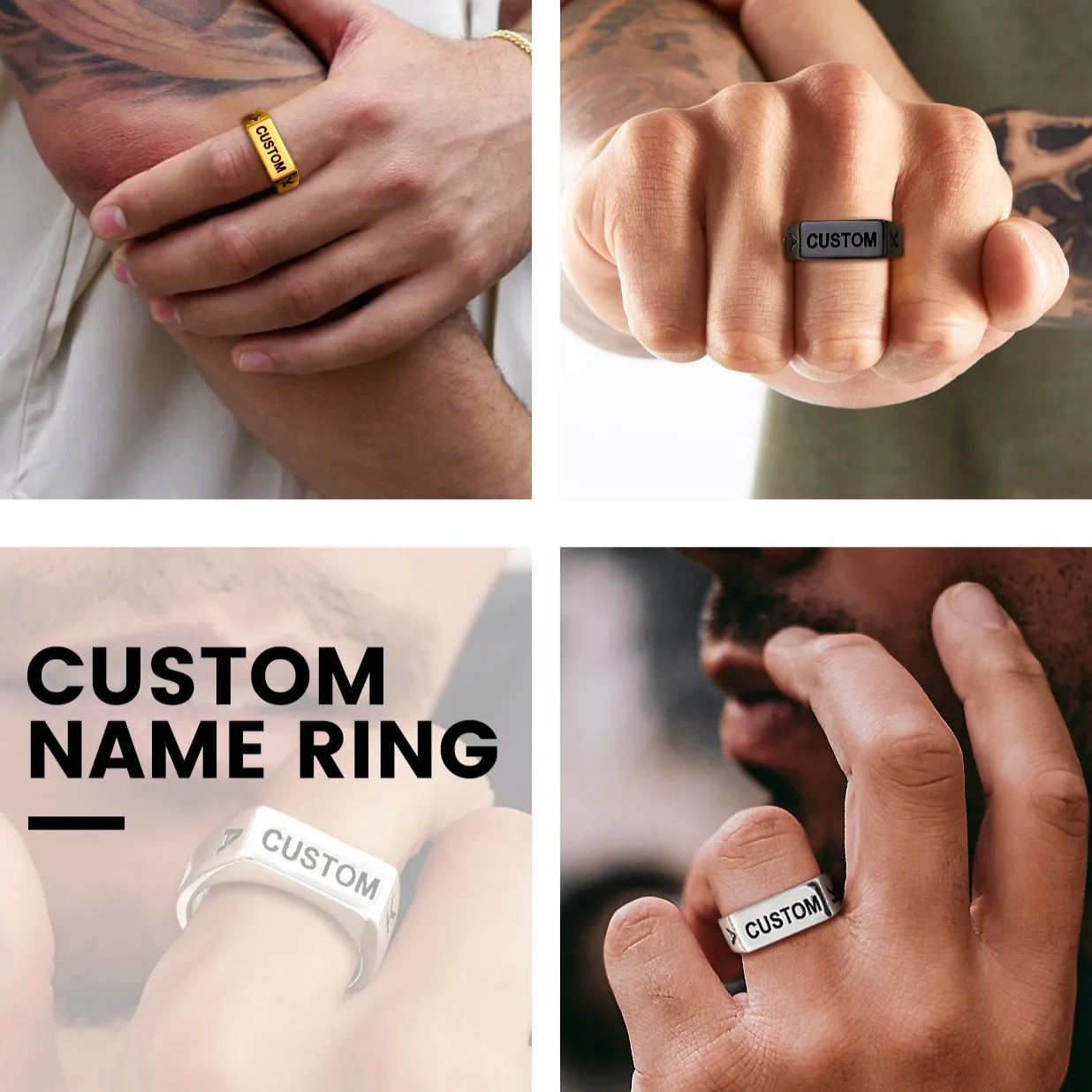 Personalized Name Engraved Signet Ring for Men model show
