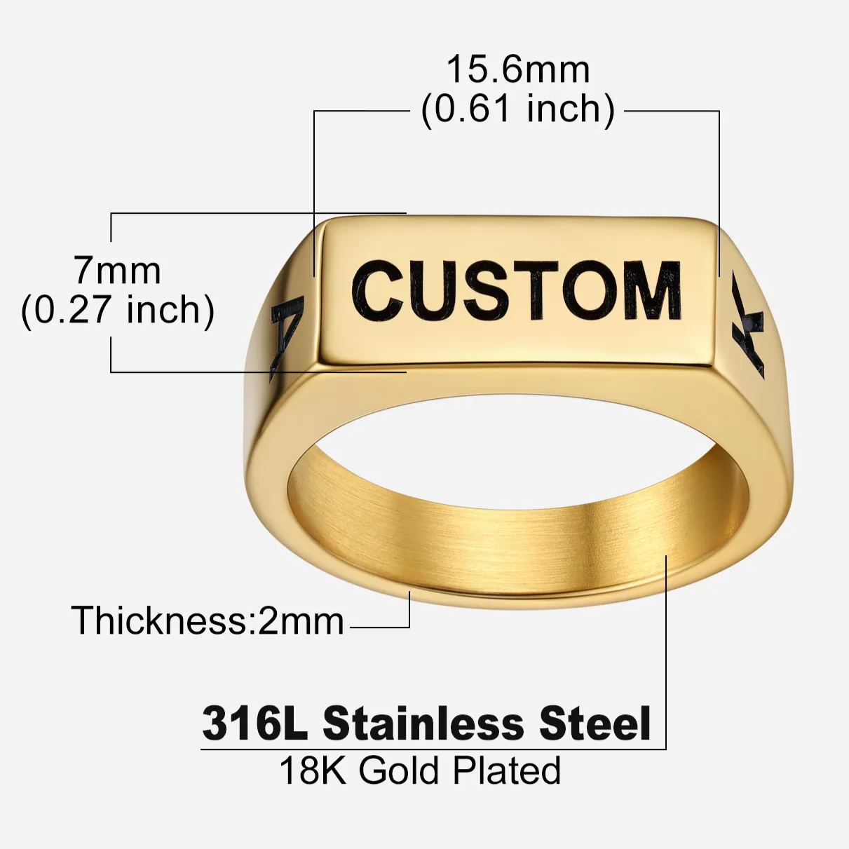 Personalized Name Engraved Signet Ring for Men szie