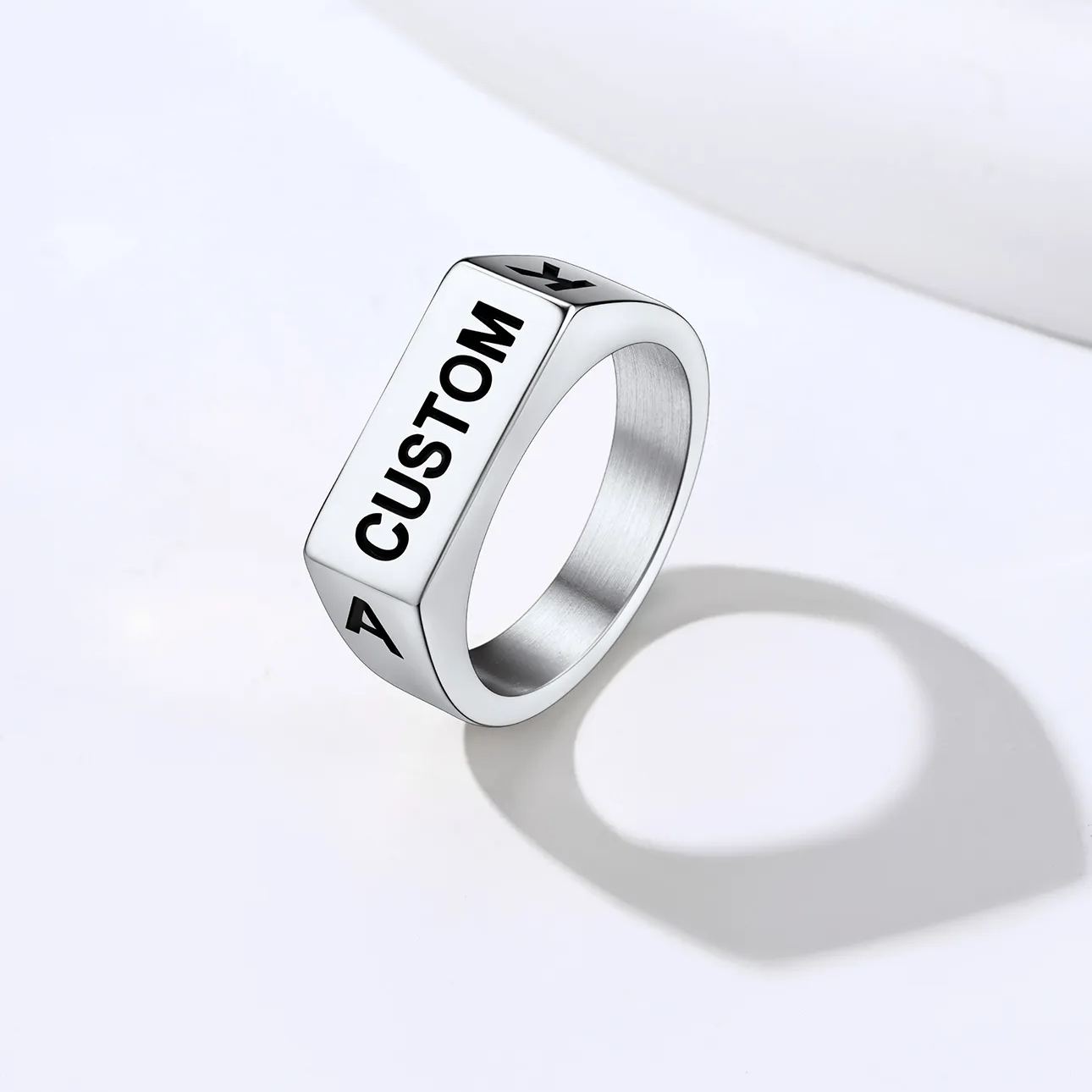 Personalized Name Engraved Signet Ring for Men  occasion silver