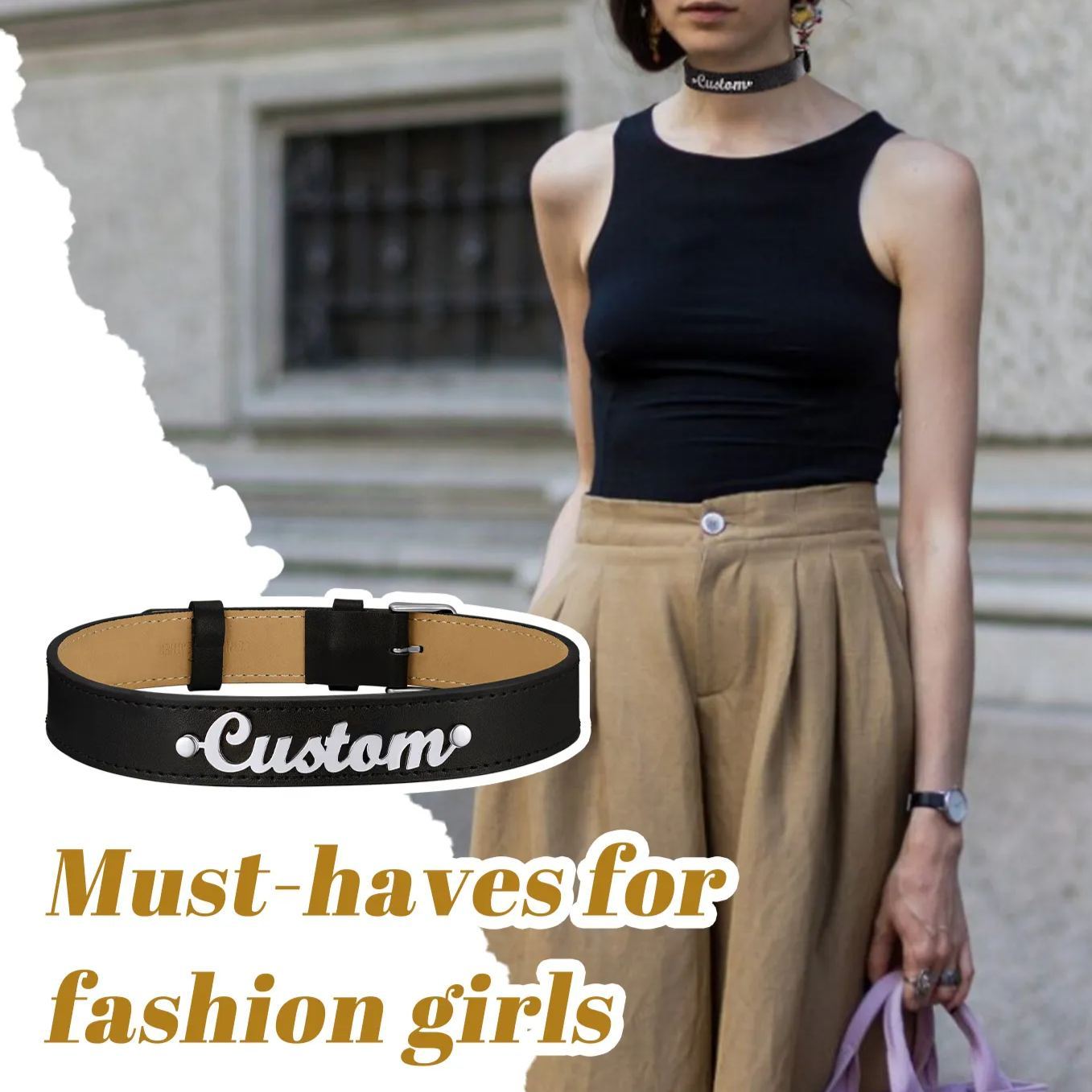 Personalized Name Leather Choker Necklace for Fashion Girls