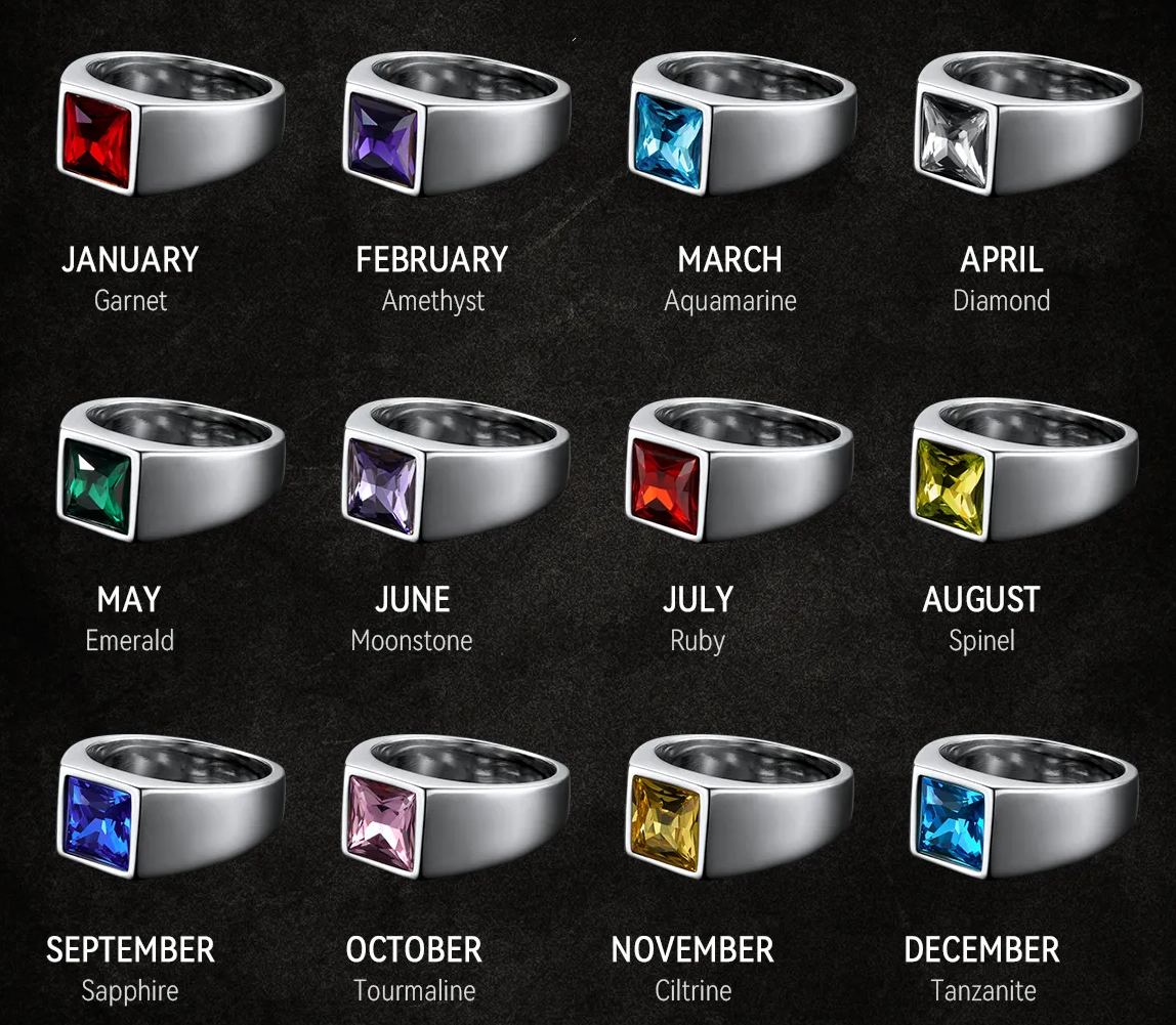 Personalized Square Cut Birthstone Signet Band Ring  collection