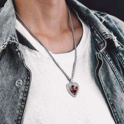 Personalized Photo Heart Pendant Necklace for Women Memorial Gifts model silver