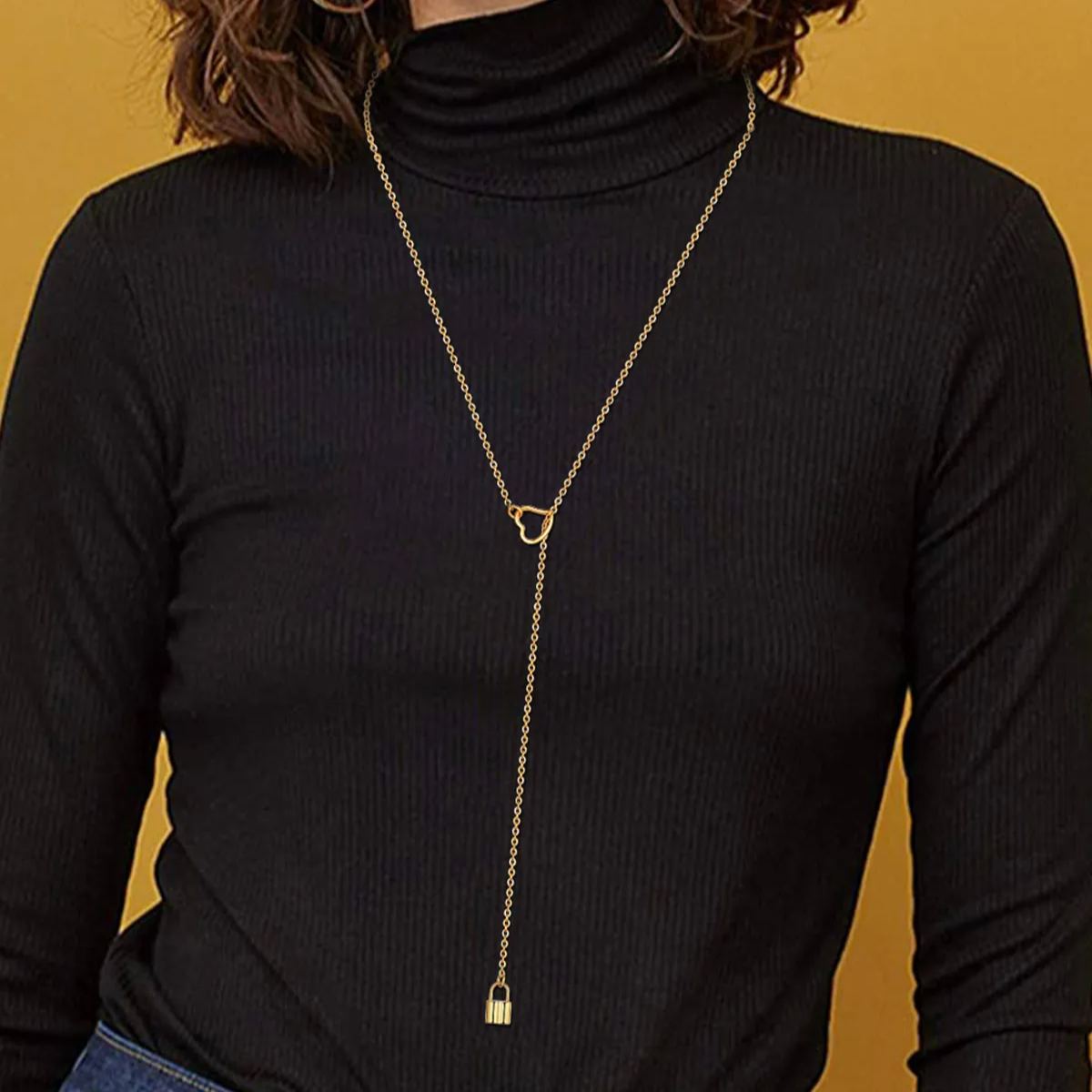  Personalized Engraved Dainty Y Lock Necklace model gold