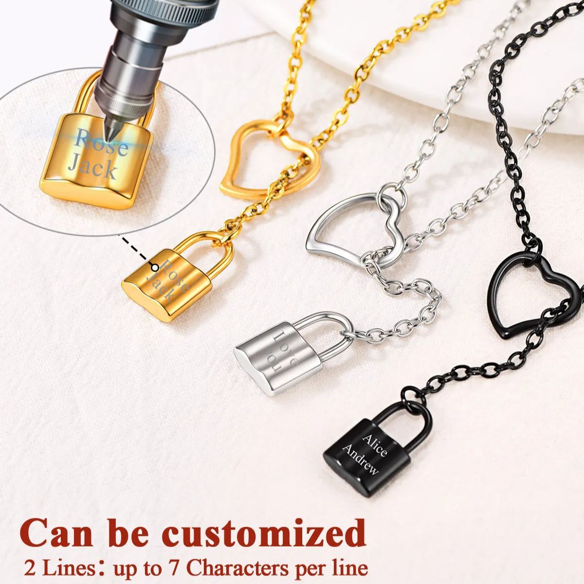  Engraved Dainty Y Lock Necklace for Women