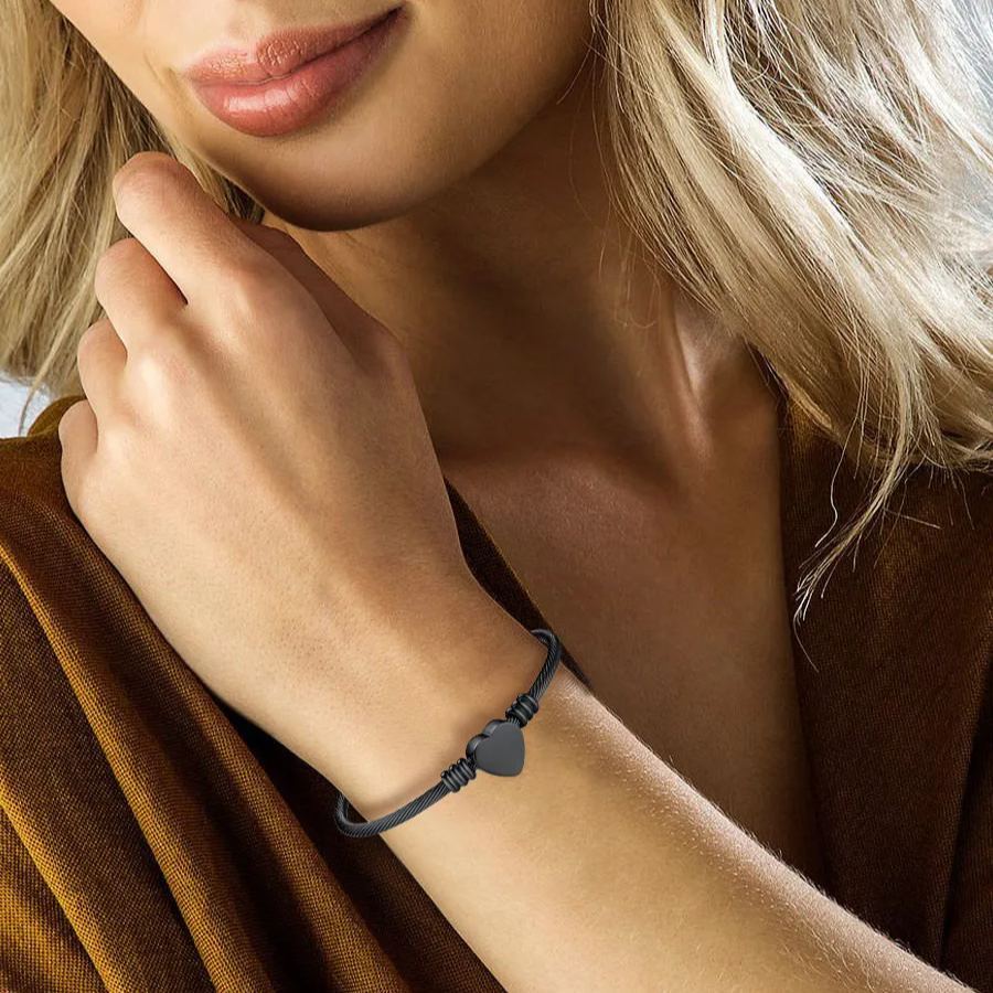 Custom Name Engraved Bangle Cuff Bracelet for Women model black