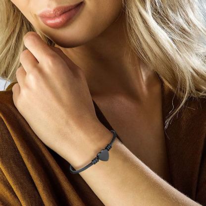 Custom Name Engraved Bangle Cuff Bracelet for Women model black