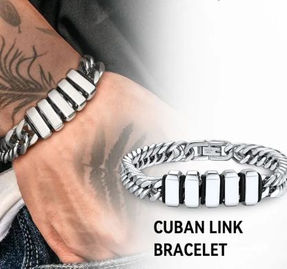 Personalized Name Engraved Beads Bracelet with Cuban Link for Men 