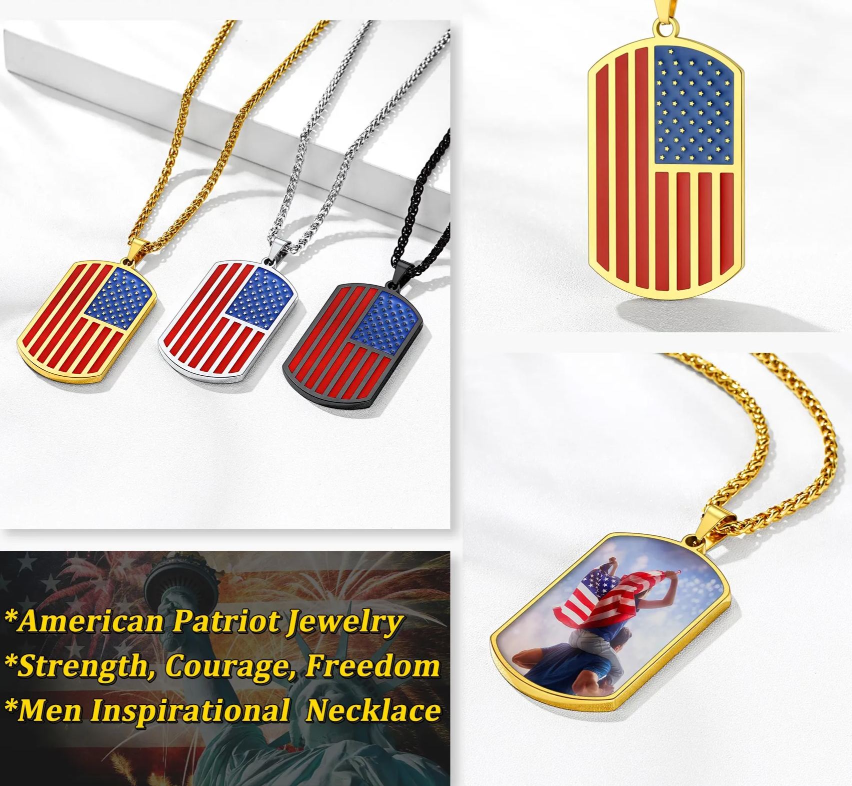 Custom American Flag Patriotic Dog Tag Pendant Necklace for Men
