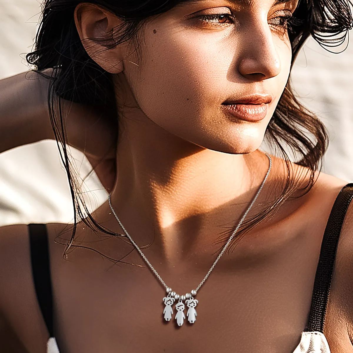 Personalized Engraved Mothers Children Necklace for Mom model silver