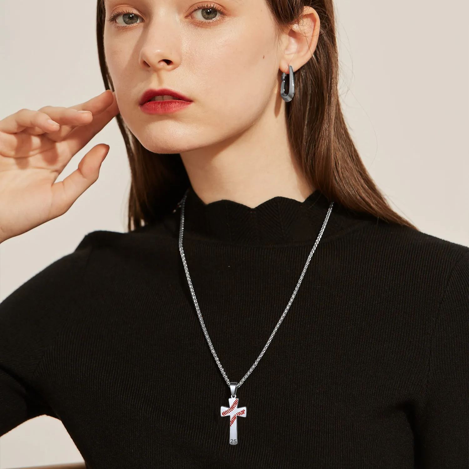 Personalized Baseball Cross Necklace for Men model