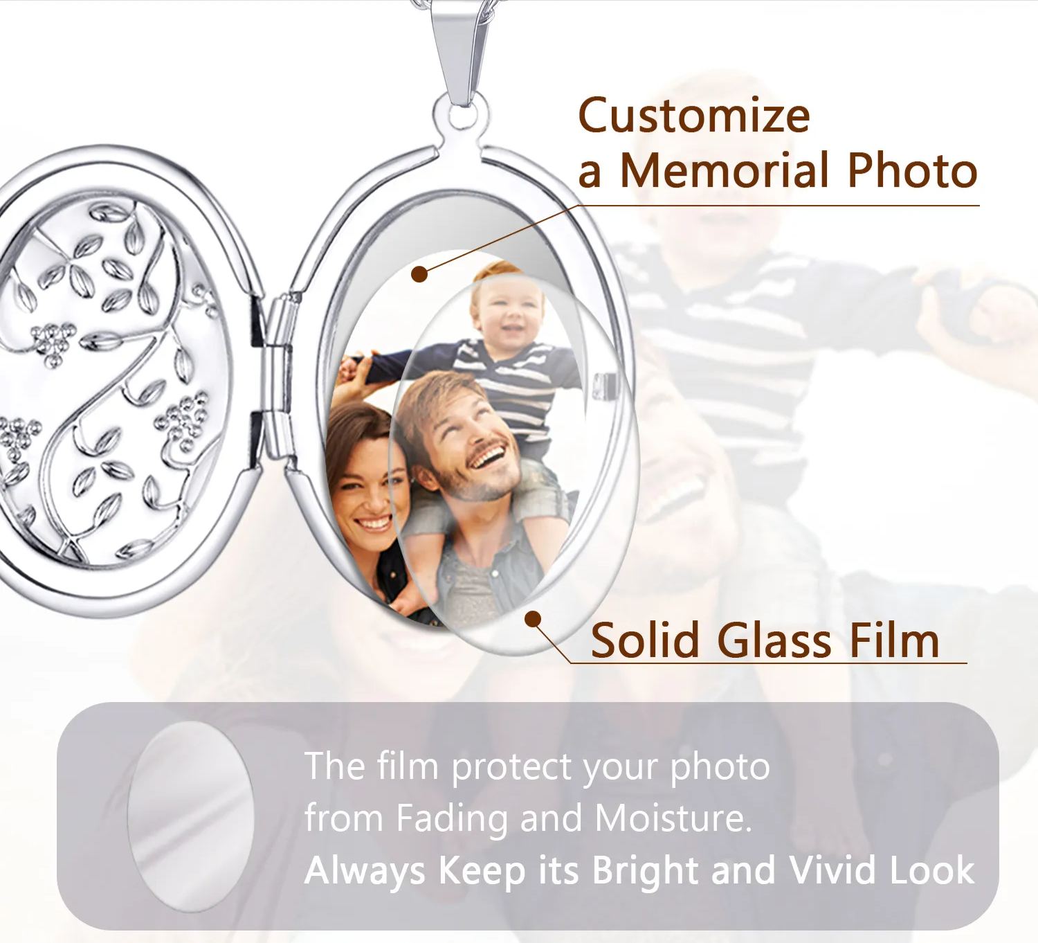 Custom Photo Locket Oval Pendant Necklace 