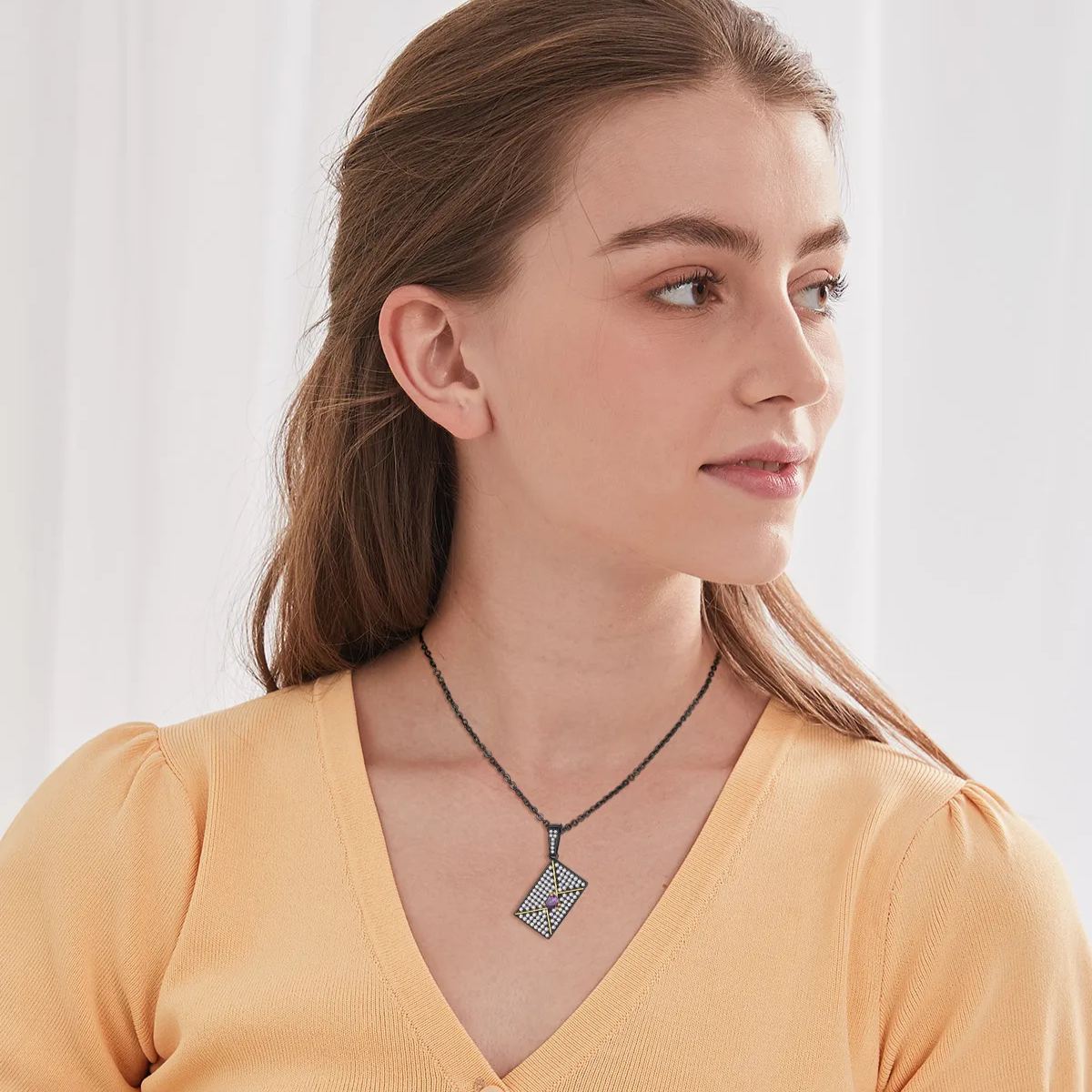 Women's Personalized Photo Envelope Necklace model