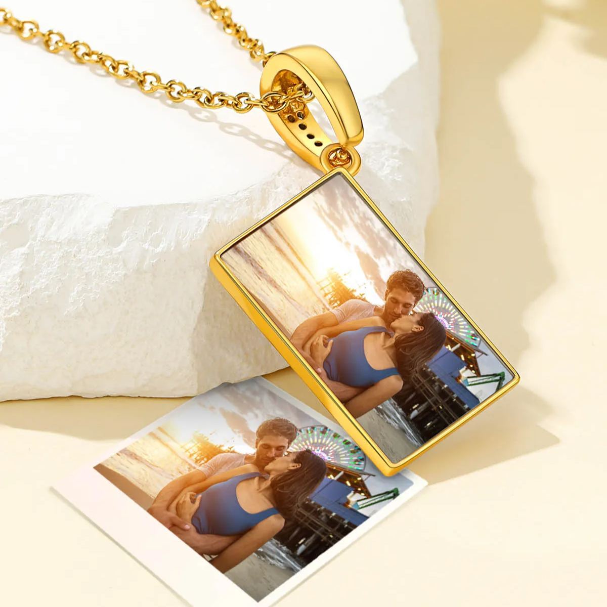 Women's Personalized Photo Envelope Necklace with Custom Birthstone scene