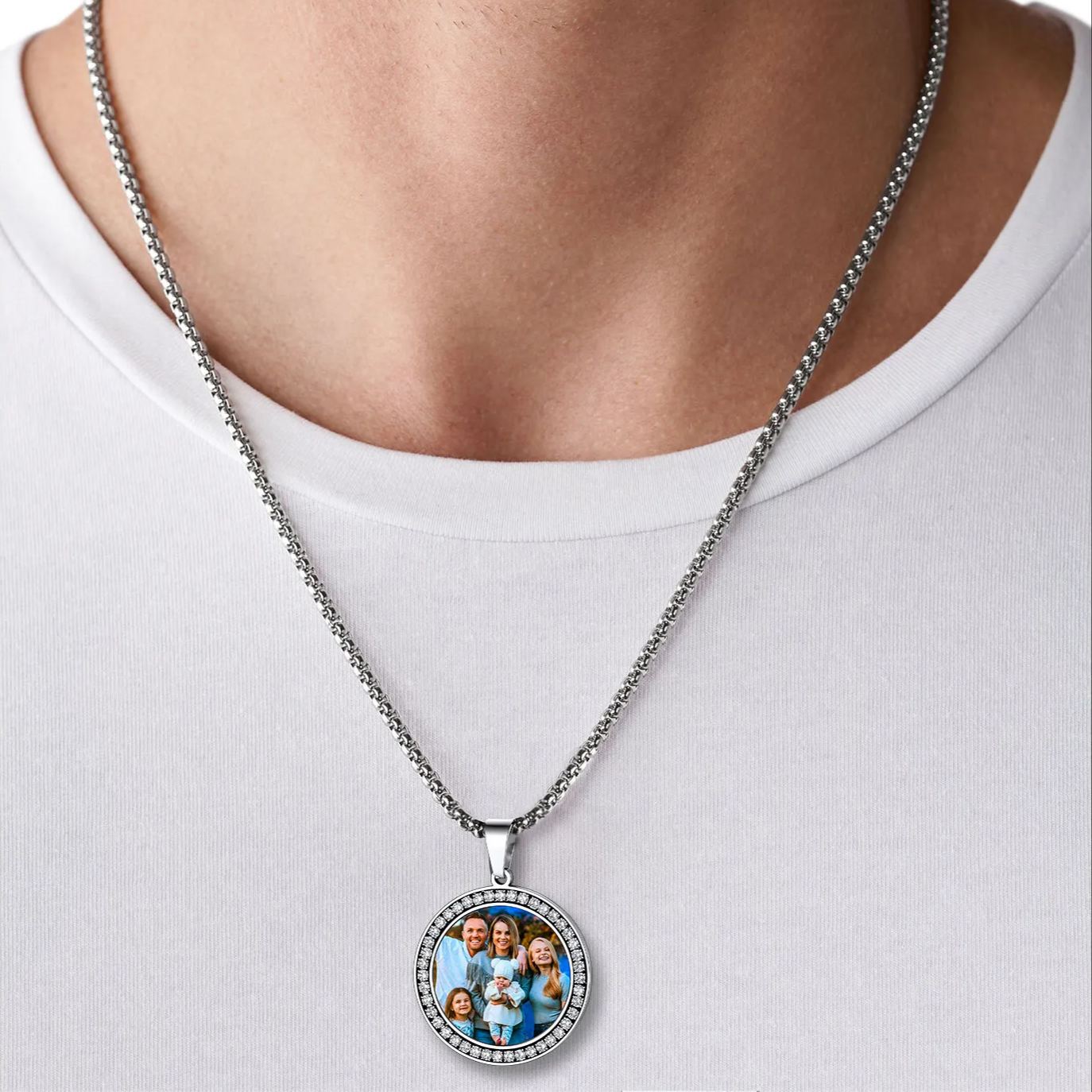 Custom Photo Round Pendant Necklace for Men model