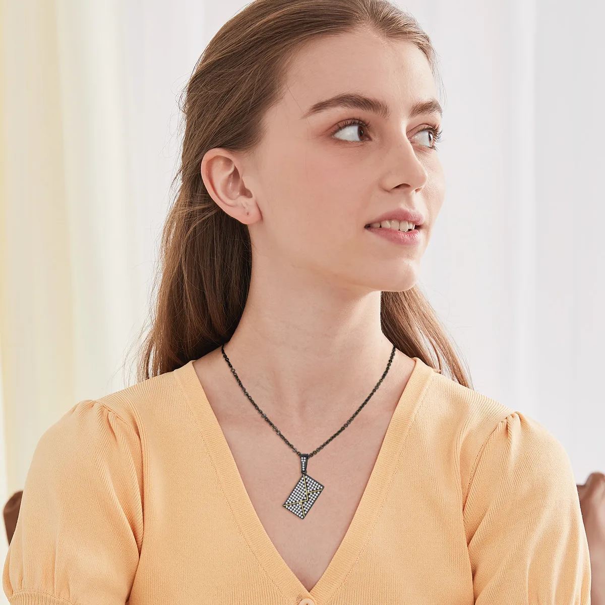 Custom Photo Necklaces for Women Envelope Pendant with Zirconia Stone model