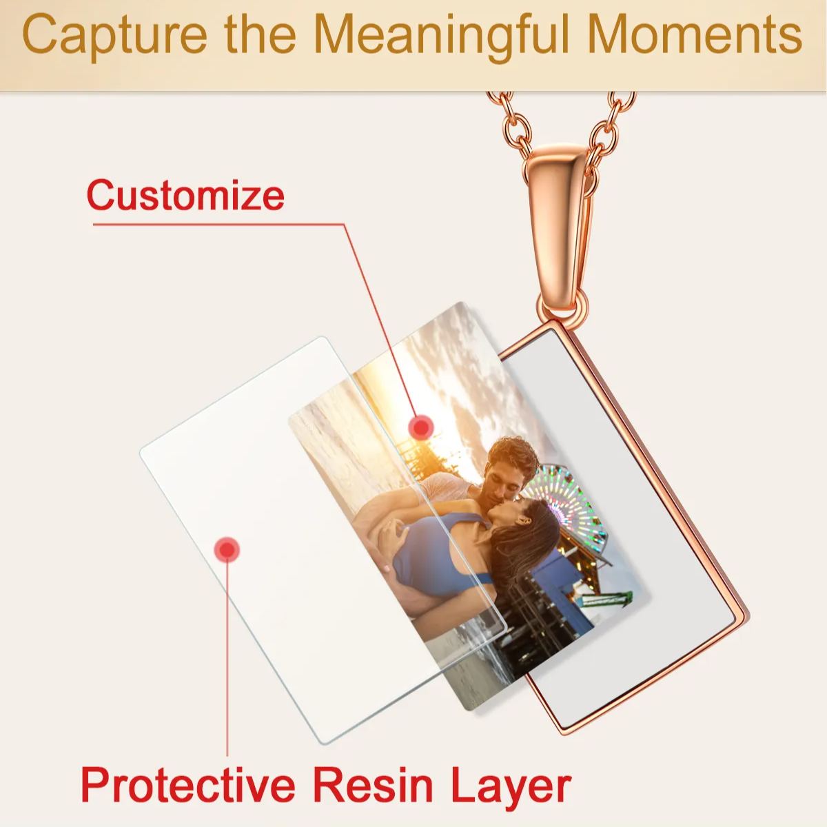 Photo Necklaces for Women Envelope Pendant with Zirconia Stone