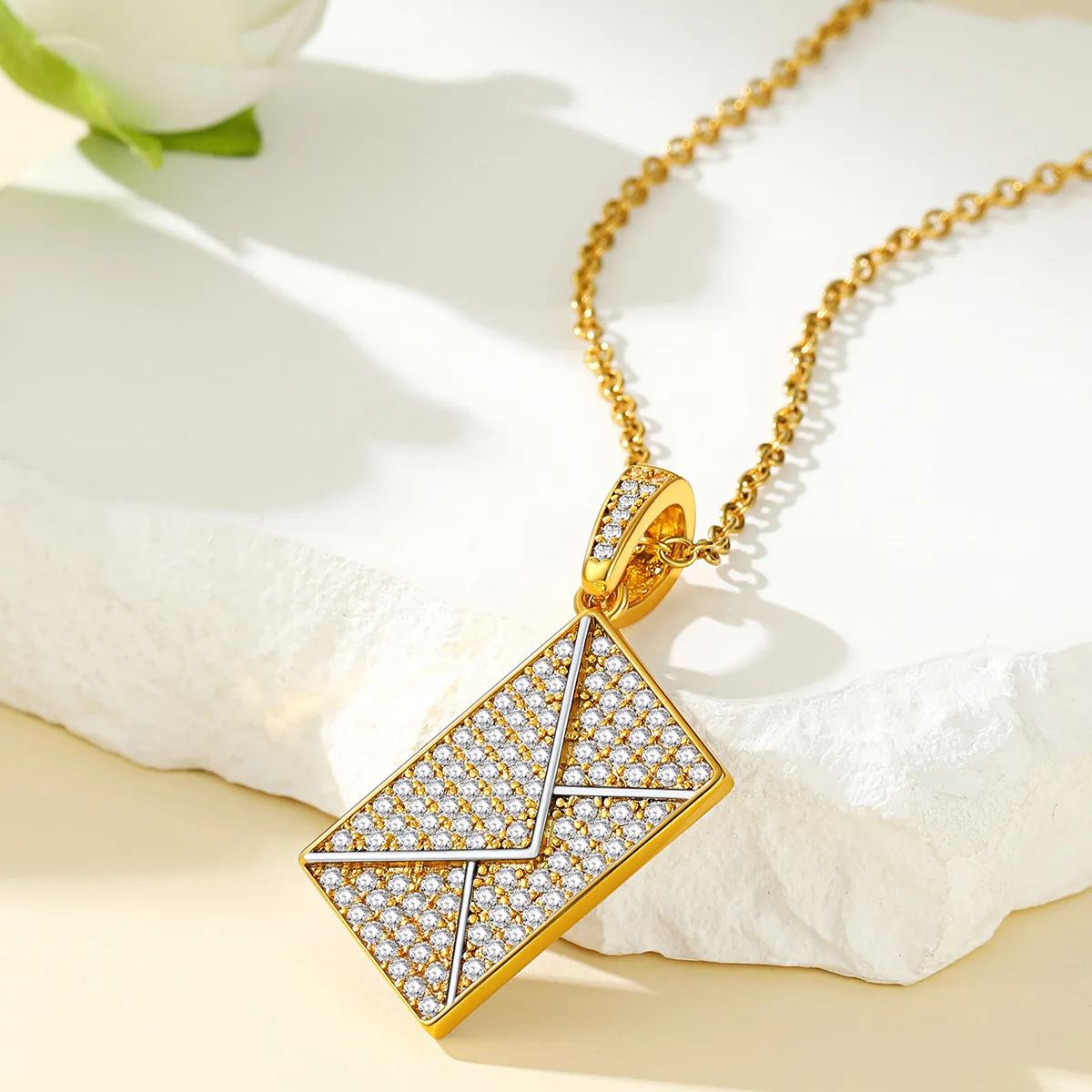 Custom Photo Necklaces for Women Envelope Pendant with Zirconia Stone occasion