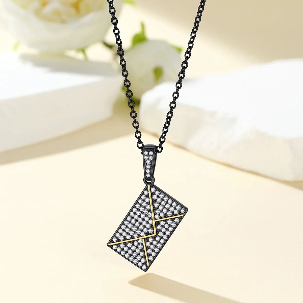 Photo Necklaces for Women Envelope Pendant with Zirconia Stone occasion