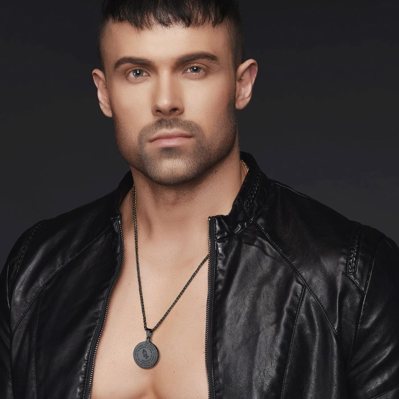 Personalized Photo Bible Verse Necklaces for Men Women model black