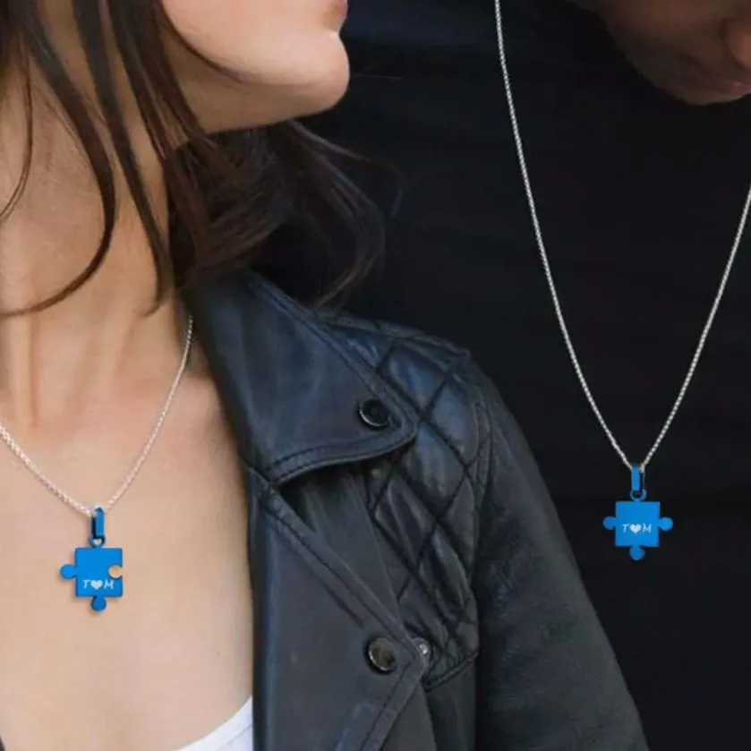 Personalized Engraved Puzzle Necklace Gift for Couples 