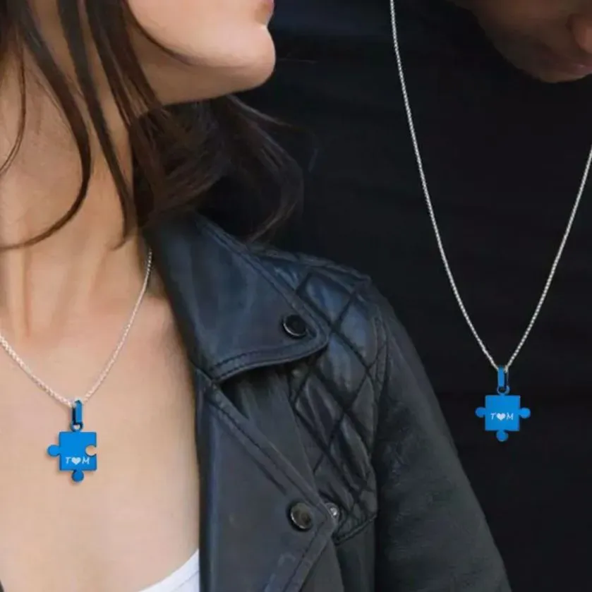 Personalized Engraved Puzzle Necklace Gift for Couples 