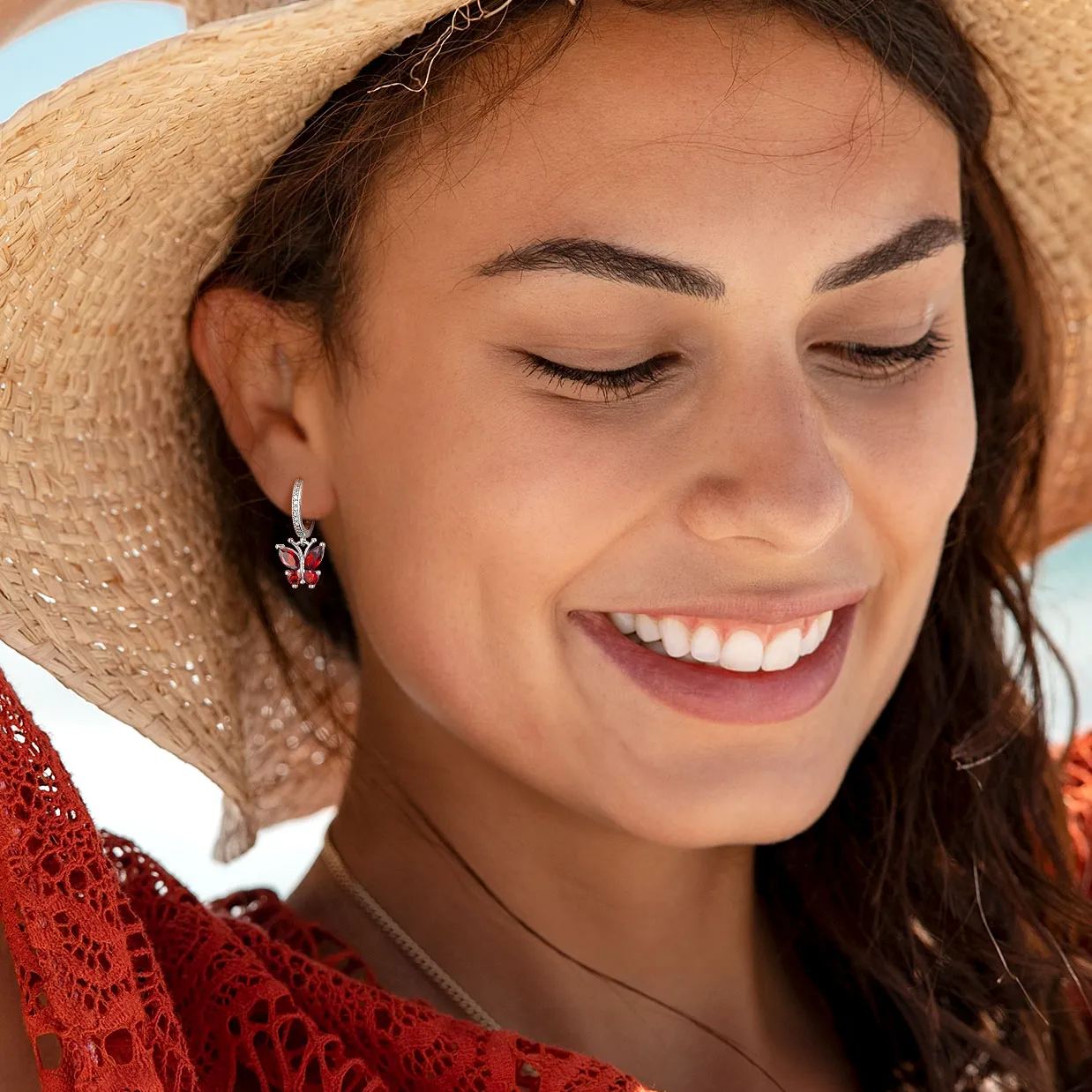 Sterling Silver Butterfly Hoop Earrings Cubic Zirconia 