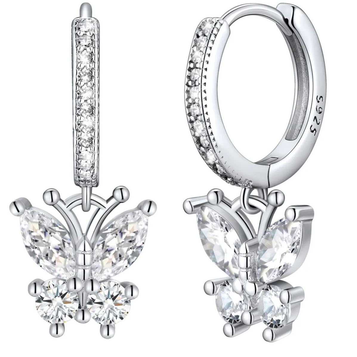 Sterling Silver Butterfly Hoop Earrings Cubic Zirconia for Women  April - Diamond