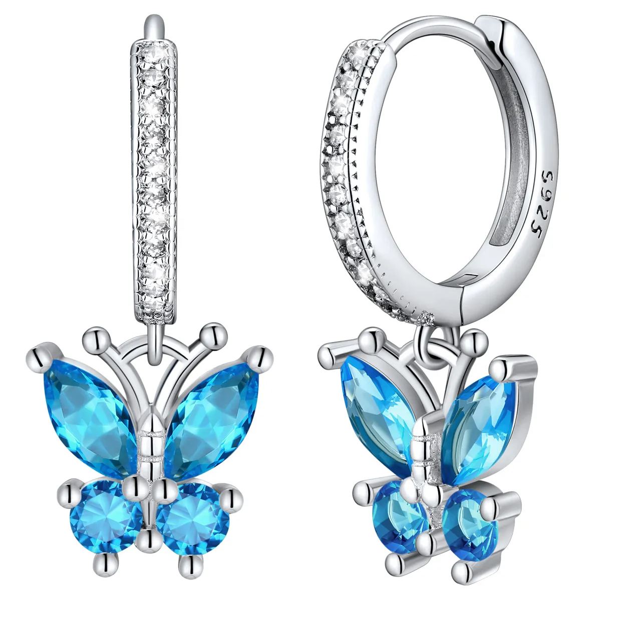 Sterling Silver Butterfly Hoop Earrings Cubic Zirconia for Women December - Tanzanite
