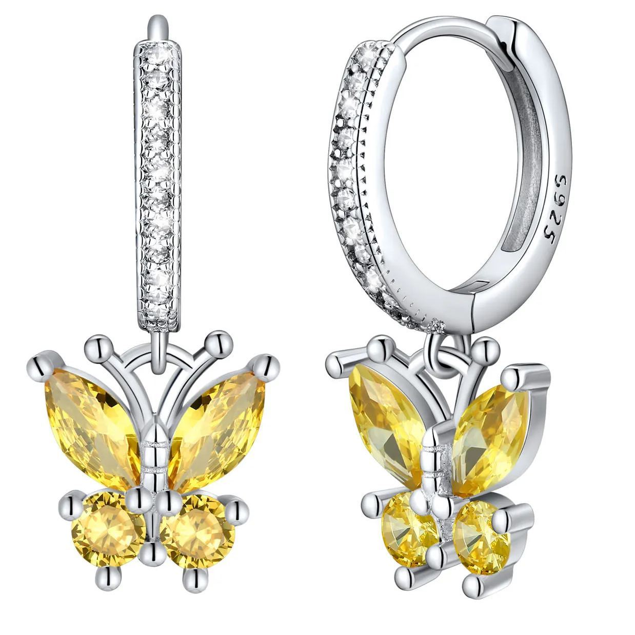 Sterling Silver Butterfly Hoop Earrings Cubic Zirconia for Women November - Topaz