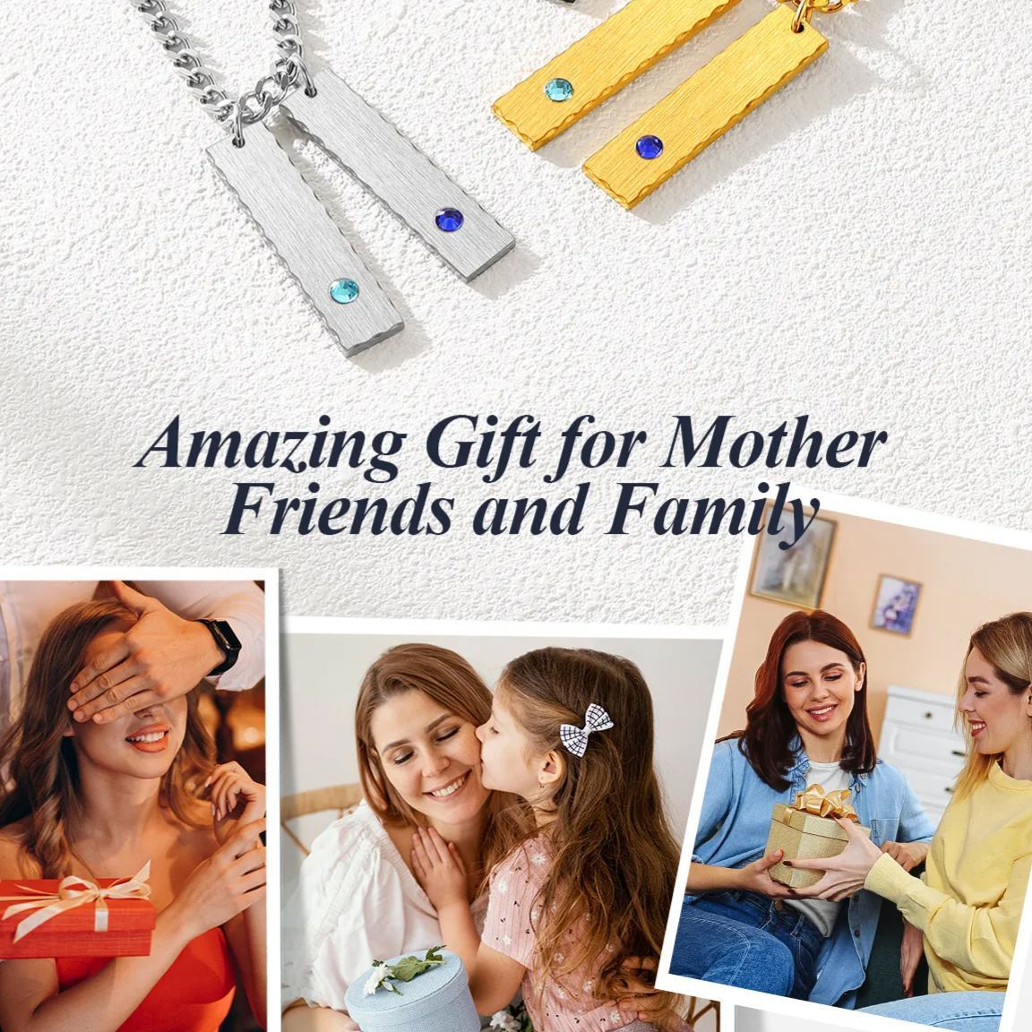 Personalized Birthstone Bar Necklaces with 1-3 Names Engraved Gift for Women