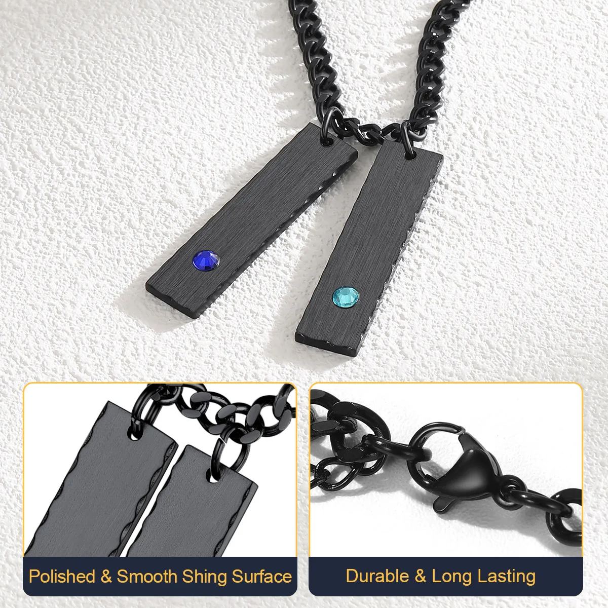 Personalized Birthstone Bar Necklaces with 1-3 Names Engraved for Women detail