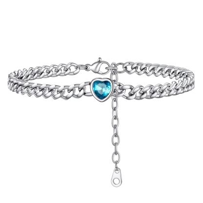 Anklet Heart Birthstone Bracelet for Women with Cuban Chain