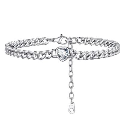 Anklet Heart Birthstone Bracelet for Women with Cuban Chain