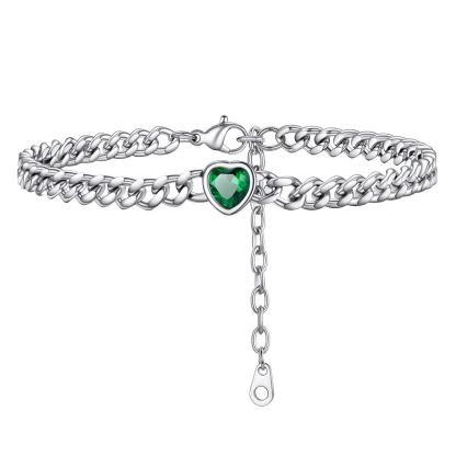 Anklet Heart Birthstone Bracelet for Women with Cuban Chain