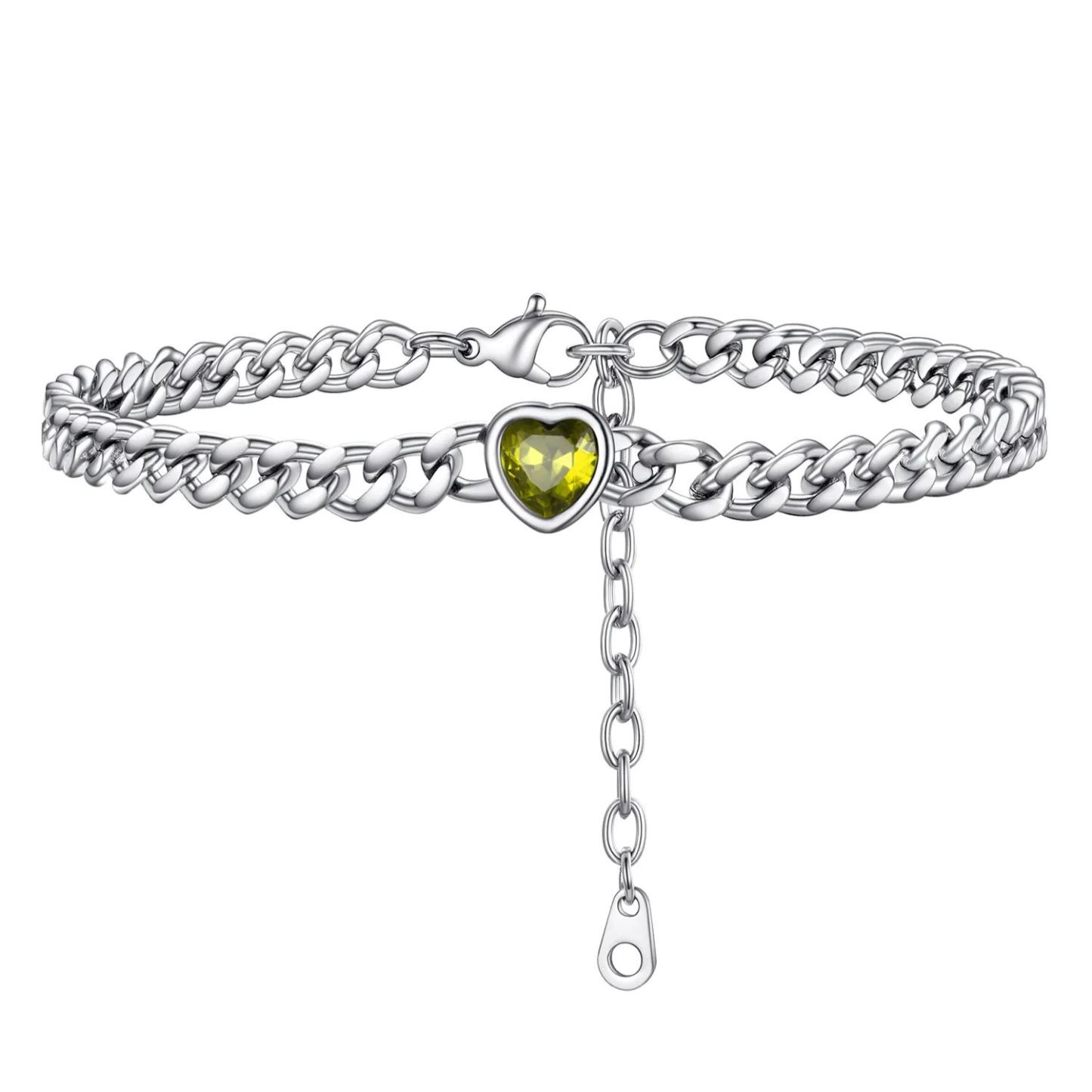 Anklet Heart Birthstone Bracelet for Women with Cuban Chain