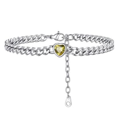 Anklet Heart Birthstone Bracelet for Women with Cuban Chain