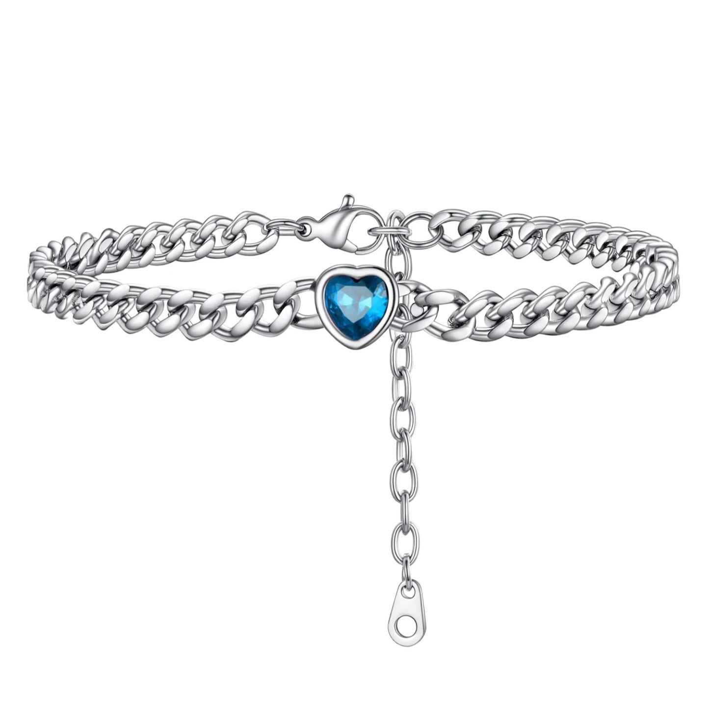 Anklet Heart Birthstone Bracelet for Women with Cuban Chain