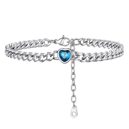 Anklet Heart Birthstone Bracelet for Women with Cuban Chain